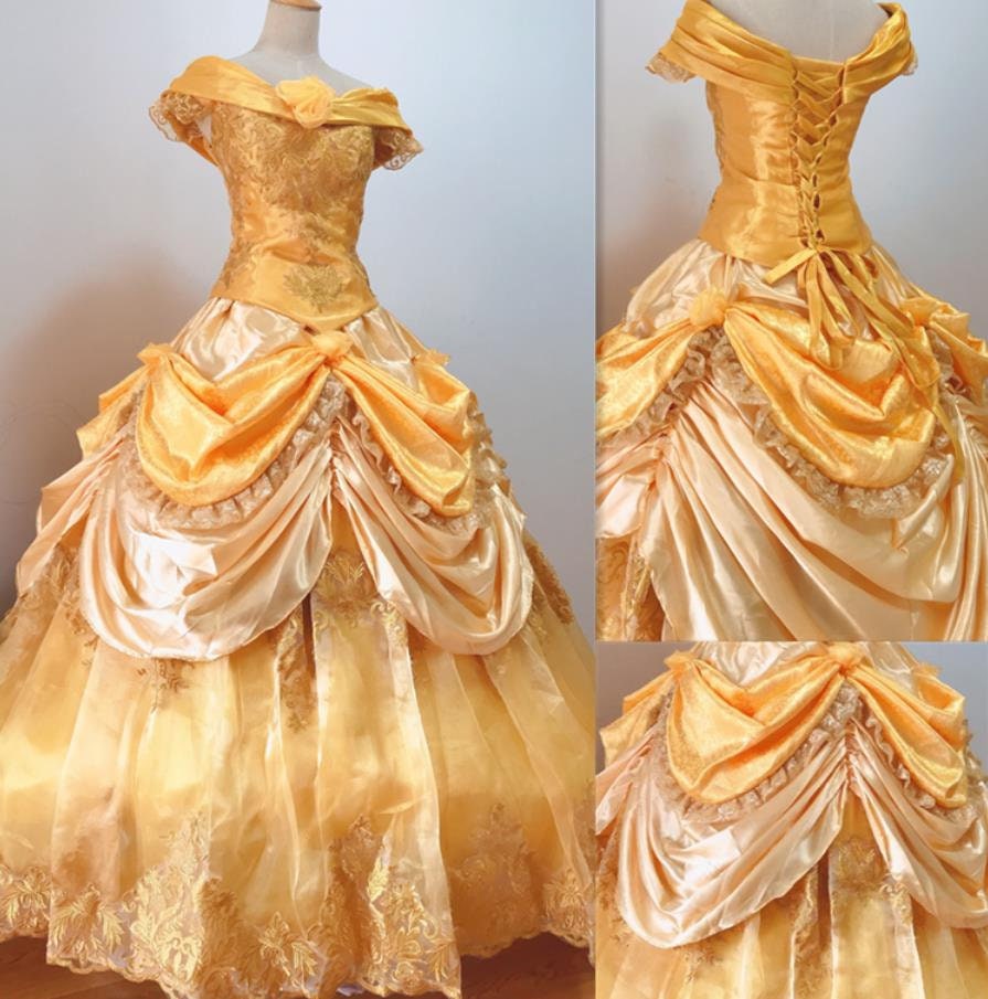 adult belle princess dress Adult Movie Beauty and the Beast Costume Yellow Belle Princess Dress for Halloween