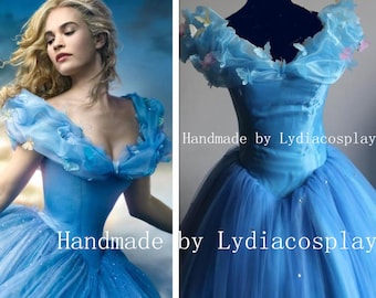 Handmade - Cinderella Dress, New Cinderella Movie Dress, Cinderella Costume, 2015 Cinderella Dress Adult with Hoop Skirt