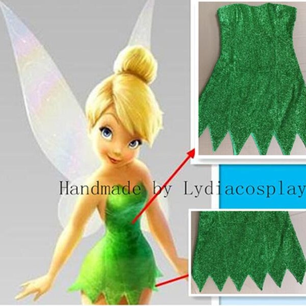 Hecho a mano - Traje de campana tinker, traje de campanilla, vestido de campanilla, vestido de campana de tinker, tinker bell cosplay traje adulto / niño