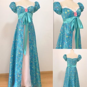 Handmade Cosplay Enchanted Giselle Dress, Giselle Costume, Giselle Dress Blue Floral Dress Cosplay Costume image 1
