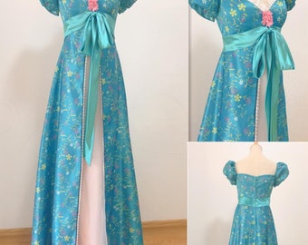 Handmade - Cosplay Enchanted Giselle Dress, Giselle Costume, Giselle Dress Blue Floral Dress Cosplay Costume