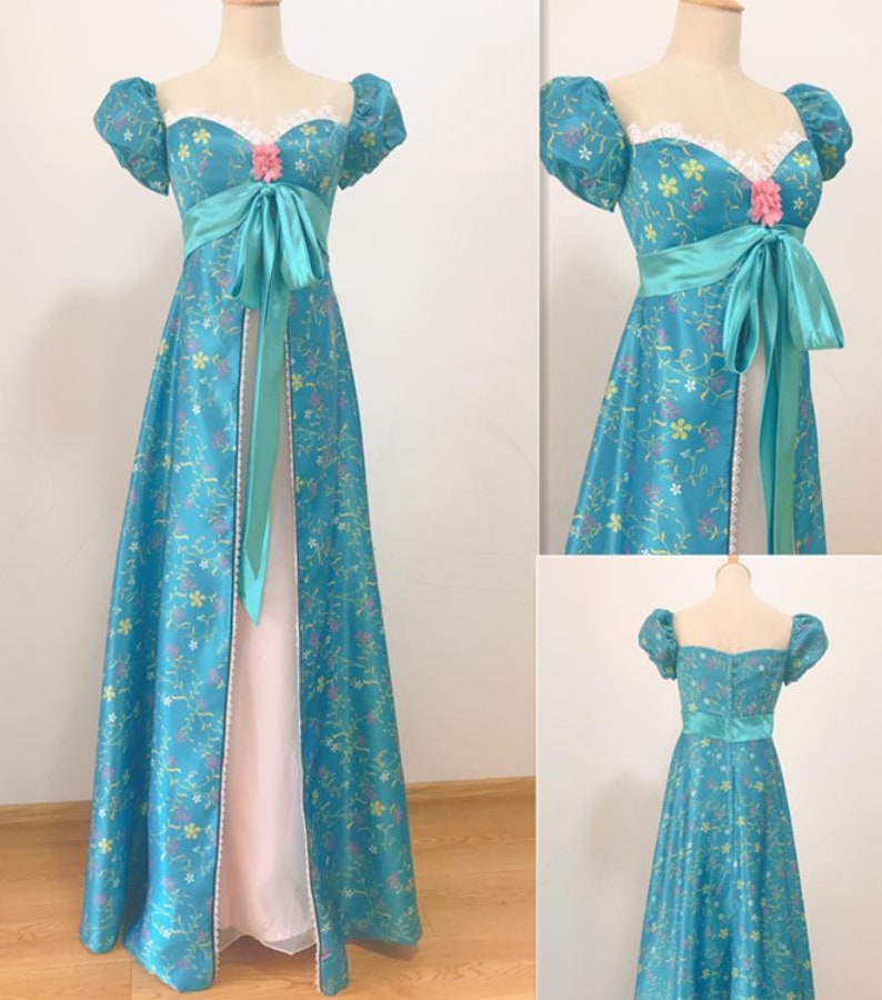 Handmade Cosplay Enchanted Giselle Dress, Giselle Costume, Giselle Dress Blue Floral Dress Cosplay Costume image 1