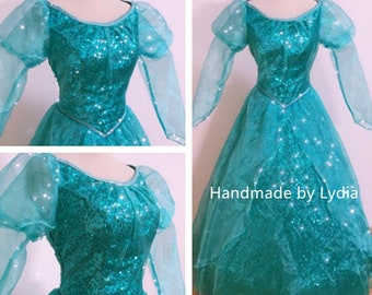 Handmade - The Little Mermaid Cosplay Costume, Ariel Green Dress, Green Ariel Costume
