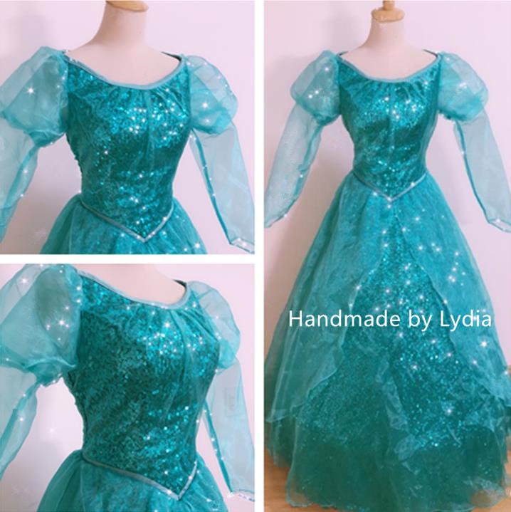Handmade - The Little Mermaid Cosplay Costume, Ariel Green Dress, Green Ariel Costume