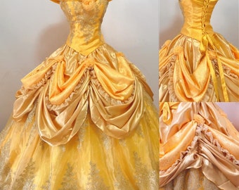 Handmade - Cosplay Princess Belle Dress, Belle Yellow Dress, Belle Cosplay Costume Adults/Kids Available