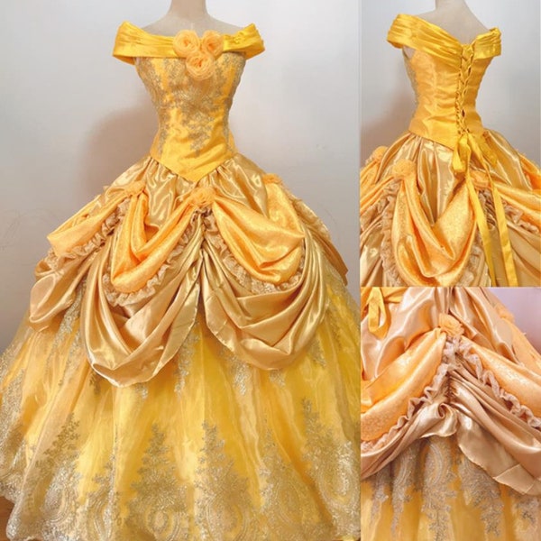 Handmade - Cosplay Princess Belle Dress, Belle Yellow Dress, Belle Cosplay Costume Adults/Kids Available