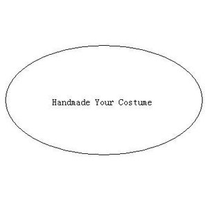 Op de afbeelding: Een witte ovaal met de tekst "Handmade Your Costume" erin.