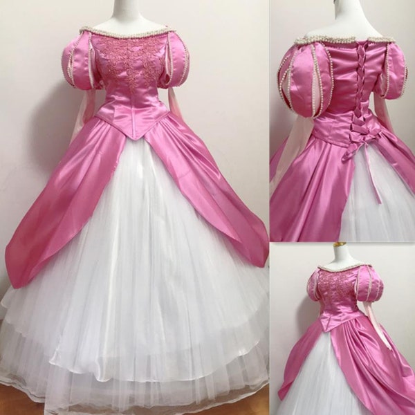 Handmade - Cosplay Ariel Pink Dress, Pink Ariel Costume, Pink Mermaid Ariel Dress Halloween Costume Adult/Kids Available