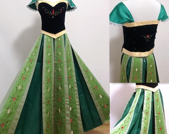 Fait à la main - Cosplay Anna Coronation Costume, Anna Coronation Dress, Anna Cosplay Costume Outfits Adultes / Enfants