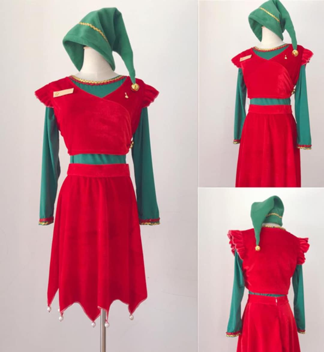 Handmade Cosplay Jovie the Elf Red Green Costume, Jovi Elf Costume