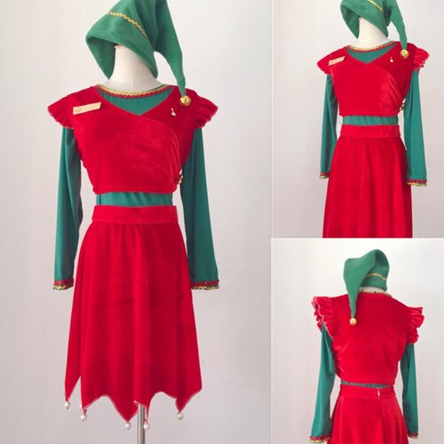 Handmade - Cosplay Jovie die Elfe Rot Grün Kostüm, Jovi Elfen Kostüm, Jovie Cosplay Outfits
