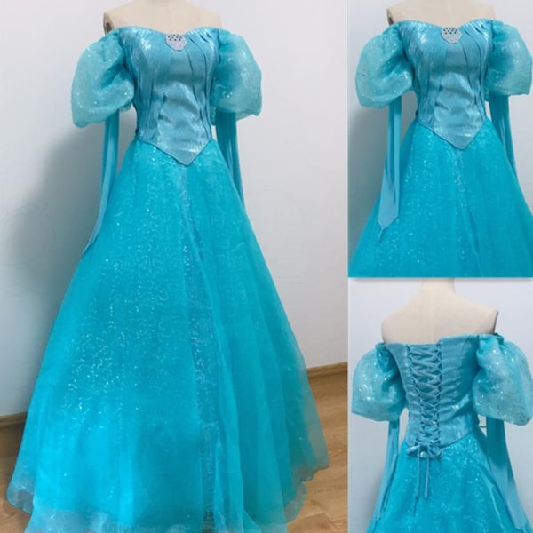 Handmade - Cosplay Deluxe Princess Ariel Dress, Ariel Blue Dress, Princess Ariel Cosplay Costume