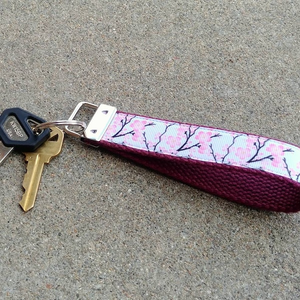 Cherry Blossoms Key Fob Wristlet! Japanese Cherry Blossom Fabric Key Chain. Gift for Mom. Stocking Stuffer. Teacher Gift. Springtime Floral