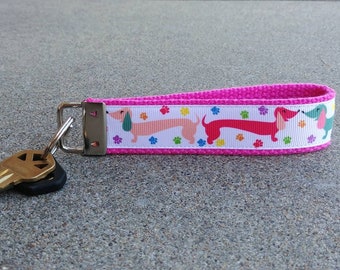 Dachshund Wiener Dog Key Fob Wristlet! Puppy Love Keychain. Weenie Dog Fabric Key Chain. Dog Lover. Pet Sitter Gift. Vet Tech Appreciation