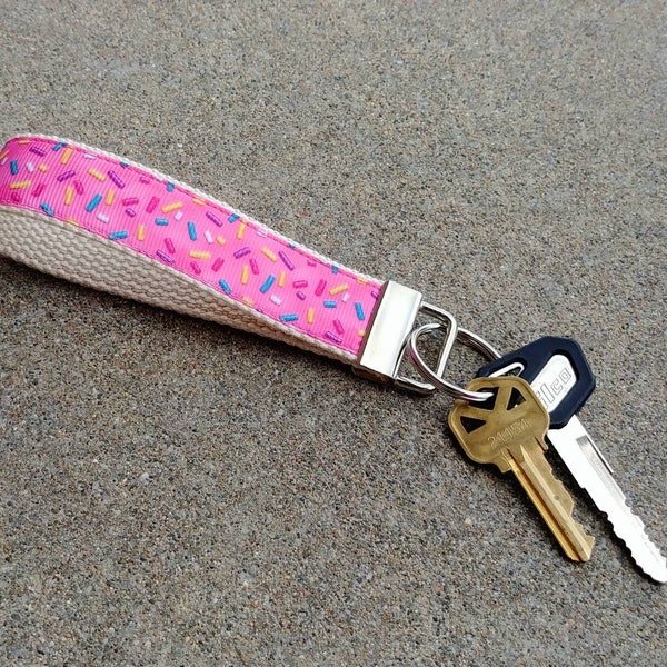 Sprinkles on Top Key Fob Wristlet! Cupcake Fabric Ribbon Keychain. I Donut Care. Best Friend Gift. Pink Cupcake Sprinkles. Custom Gift