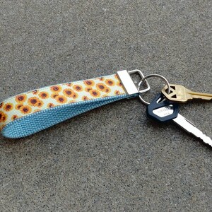 Sunflower Key Fob Wristlet! Sunflowers Fabric Key Chain. Gift for Mom. Stocking Stuffer. Teacher Gift. Rustic Summer Floral. Country Girl