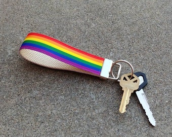 Rainbow Pride Key Fob Wristlet! LGBTQ Flag Ribbon Key Chain. Gay Pride. Love is Love. Rainbow Keychain. LGBTQ+ Support. Gift for Girlfriend