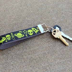 Area 51 Raid Key Fob Wristlet! Alien Ribbon Key Chain. Outer Space Keychain. Spaceship Key Chain. Astronaut NASA Gift. Stocking Stuffer