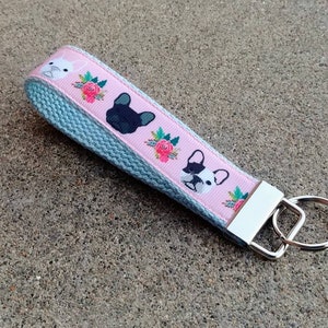 Frenchie Dog Key Fob Wristlet! French Bulldogs Keychain. Frenchy Dogs Fabric Key Chain. Gift for Dog Lover. Bulldog Gift. Dog Mom Keychain