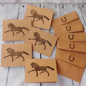 Extended Trot Hand-Stamped Note Cards with Coordinating Envelopes (Black on Natural) - Equestrian Gift. Just Because. Notecard. Stationary.