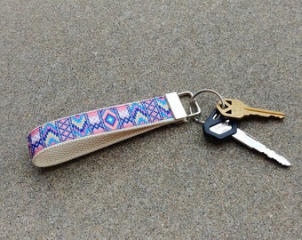 Desert Sunset Key Fob Wristlet! Southwest Fabric Key Chain. Navajo Pattern. Gift for Girlfriend. Western Style Key Fob. Stocking Stuffer