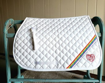 Love is Love Saddle Pad! Rainbow Pride Flag Ribbon. All-Purpose Hunter Jumper Saddle Pad. All You Need is Love Applique Patch. LGBTQ Support