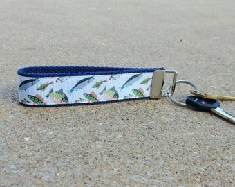 Gone Fishing Key Fob Wristlet! Fisherman Keychain. Lake Life. Fish Fabric Key Chain. Stocking Stuffer. Gift for Boyfriend. Fishing Gift