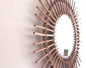 Huge French mirror vintage rattan sun  1960