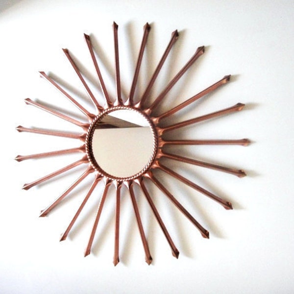 Huge French Sunburst mirror vintage 1950 Chaty Vallauris Copper pink bright