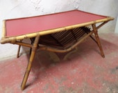 Rectangular rattan coffee table  rattan and bamboo 1960 - Mid Century coffee table - vintage furniture - rattan table