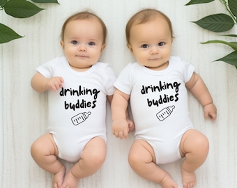 Twin Onesies® Drinking Buddies Baby Grow Set, Twin Baby Gifts, Twin Baby Onesies