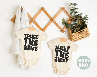 Twin Baby Onesies Baby Twin Outfits Twin Baby Shirts Funny Twin Onesies Twin Baby Shower Gift For Twin Mom Wavey Letters Onesie Retro Onesie