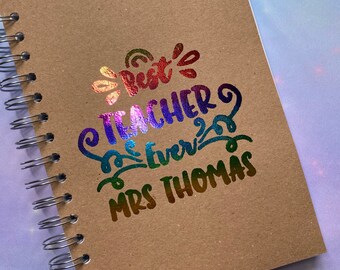 Nombre personalizado - Mejor profesor - Cuaderno de notas con dorso de cartulina A5 A4 - Cuaderno de bocetos - con impresión de calidad de aluminio real - con líneas en blanco