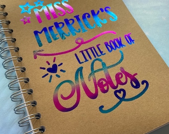 Libreta de notas personalizada - Cuaderno para profesores - Cuaderno de bocetos de tapa dura tamaño A5 o A4 - Impresión de calidad metalizada - Rayas en blanco