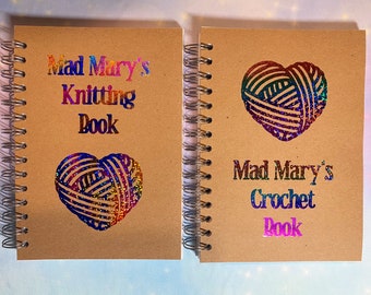 Cuaderno de crochet o tejido personalizado hecho a mano - Cuaderno de notas de tarjetas A5 o A4, cuaderno de bocetos, impresión de aluminio real, con líneas en blanco