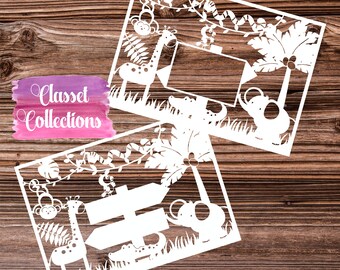 Safari theme baby child detail or scan photo - papercut template - personal and commercial use