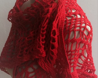 Red Shawl, soft shawl, crochet shawl