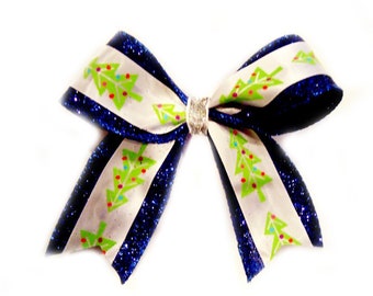 CHRISTMAS TREE on blue glitter ribbon (large bow)