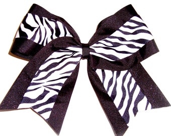 ZEBRA STRIPES on black ribbon (extra large bow)