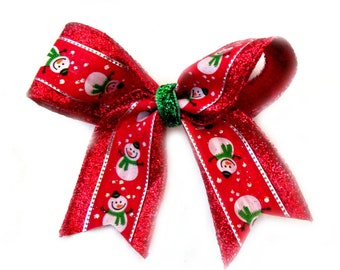 JOLLY SNOWMAN on red glitter ribbon (large bow)