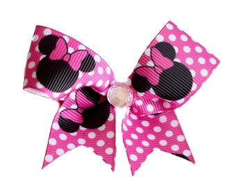 MINNIE MOUSE on pink polka dot ribbon (small bow)