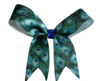 PEACOCK FEATHERS sparkling ribbon (large bow)