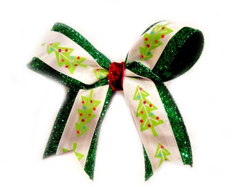 CHRISTMAS TREE on green glitter ribbon (large bow)