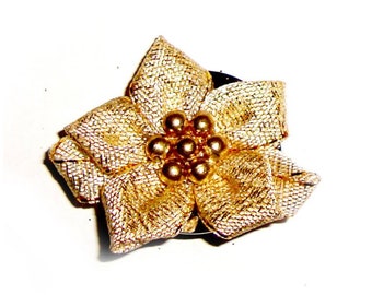 GOLD POINSETTIA ribbon pin