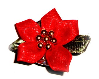 RED POINSETTIA ribbon pin