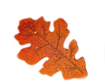 GLITTER LEAF hair clip or pin - orange