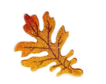 GLITTER LEAF hair clip or pin - light orange