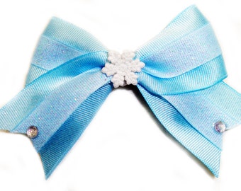 FROZEN GLITTER ribbon with snowflake center and gems (large bow)