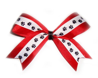 SPARKLING red paw print ribbon (large bow)