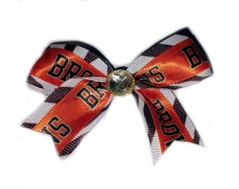 CLEVELAND BROWNS zebra ribbon with gem (small bow)
